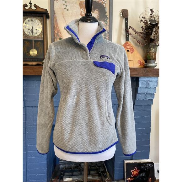 Patagonia Women’s XS ReTool Snap-T Fleece Jacket Fleece Grey w/ Blue Some Wear - Picture 1 of 16